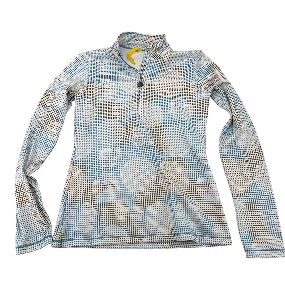 Lole Womens Quarter Zip Long Sleeve Pullover Shirt Athletic Top Blue Dots Size S